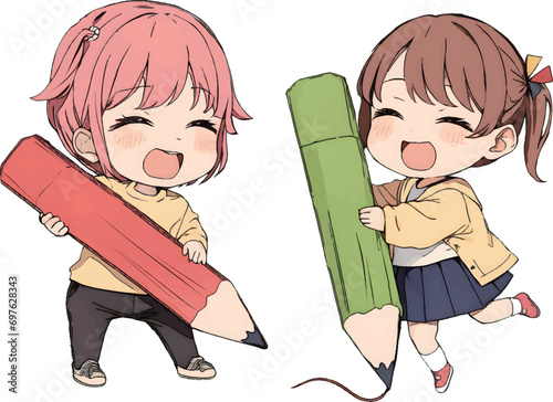 鉛筆で描く少女達