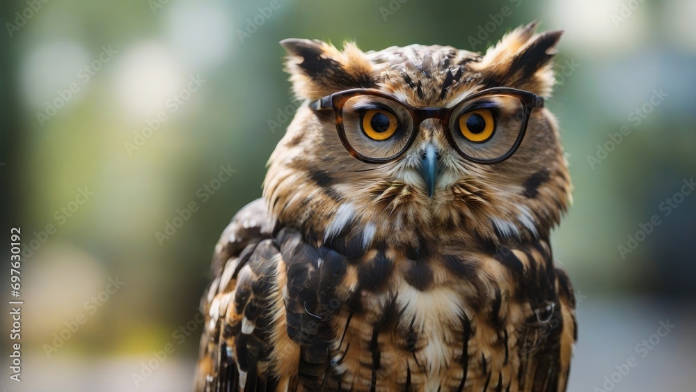 Funny owl with prescription glasses. Generated with AI Funny owl with prescription glasses. Generated with AI