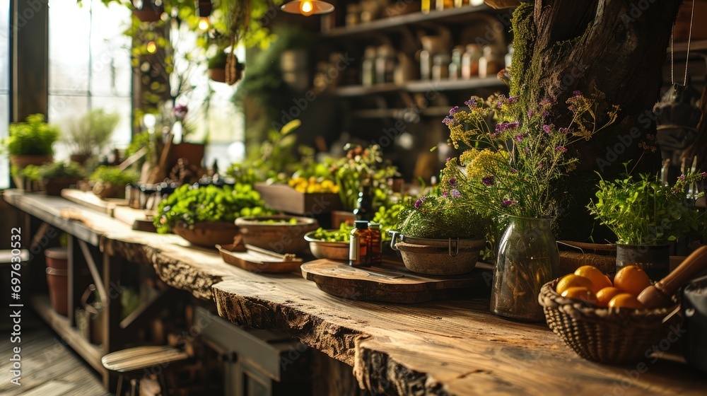 A Lively Display of Potted Plants on a Wooden Table