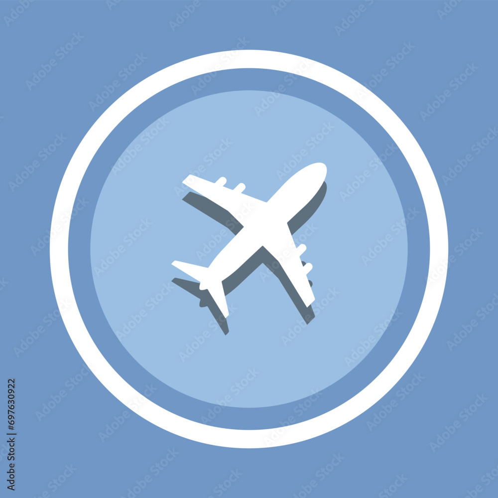 Airplane icon vector. Airplane icon sign symbol in trendy flat style. Airplane icon image, Airplane icon illustration isolated on blue background