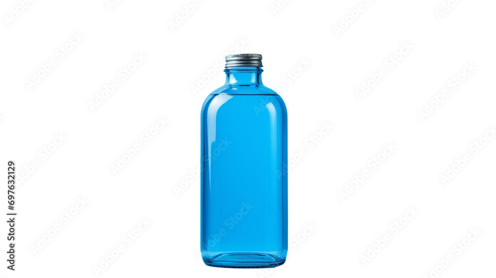 A blue yellow bottle,isolated on transparent background, cutout(png) - Generative AI A blue yellow bottle,isolated on transparent background, cutout(png) - Generative AI
