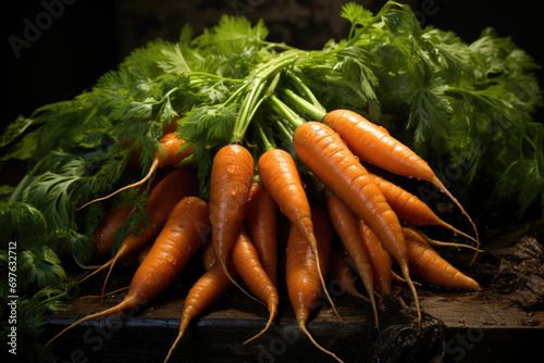 A bunch of fresh organic carrots close-up.