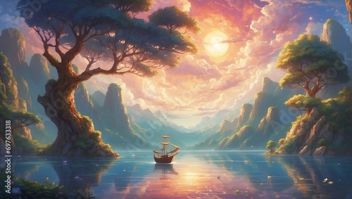 Enchanted Isles: A Mesmerizing Animated Archipelago in Iridescent Hues"