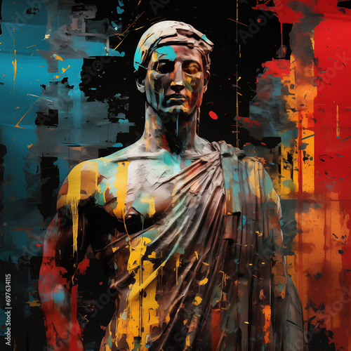 Intense Distressed Grunge Illustration of a Vibrant Statue