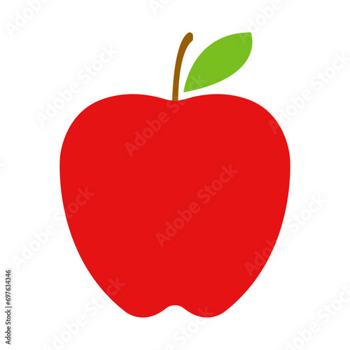 Red apple with green leaf and branch vector illustration