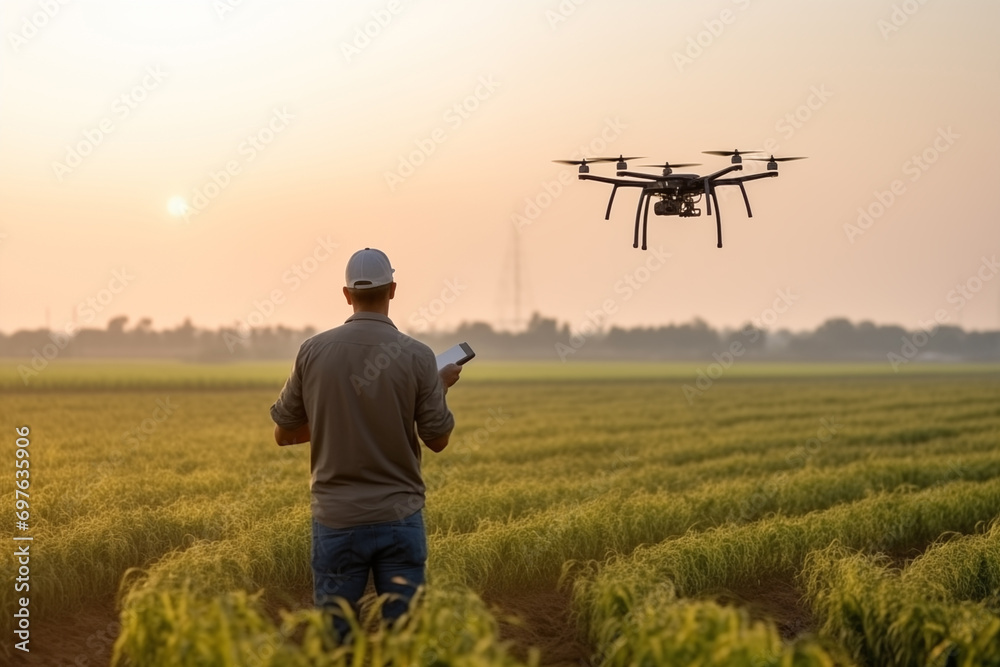 custom made wallpaper toronto digitalFarmer controls drone with a tablet. Smart farming and precision agriculture..