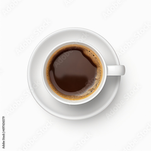 Coffee Bliss, Top View Isolated Coffee Cup on White Background - Perfect for Your Morning Brew.