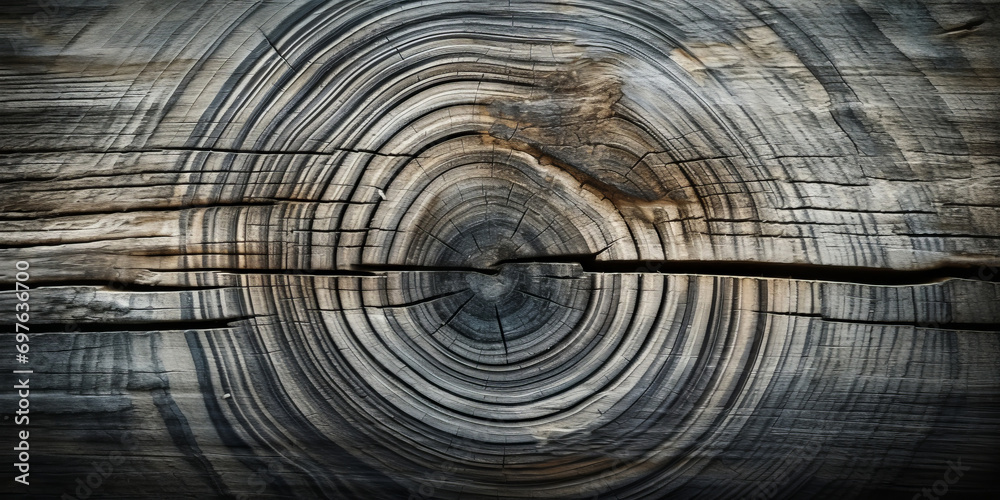 Fototapeta premium Wood pattern in minimalist graphic style. Wooden art background with a predominance of dark and gilded colors. Circles on the tree