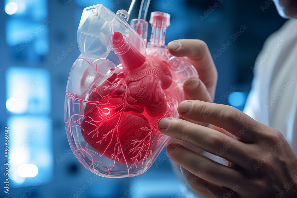 Artificial human heart model. Advanced technology behind lifesaving innovations Stock Photo