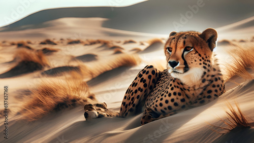 Cheetahs also crouch on the sand dunes, resting during the daytime.