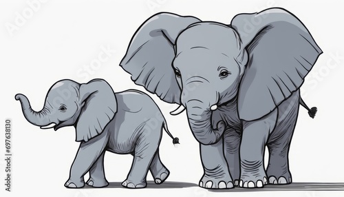 Two elephants, one big and one small, standing next to each other