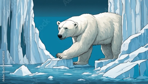 A polar bear climbing a glacier photo