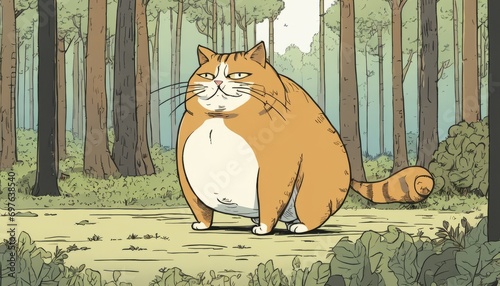 A fat orange cat with a long tail photo