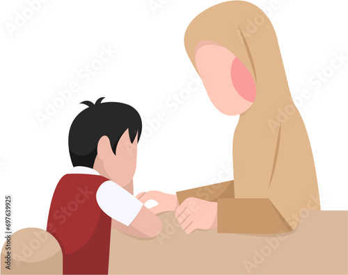 Indonesian Elementary Hijab Teacher And Student