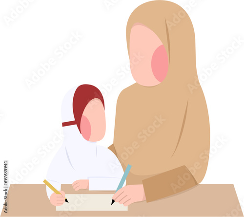 Indonesian Elementary Hijab Teacher And Student