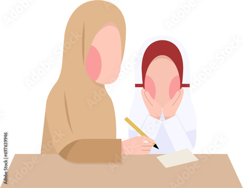 Indonesian Elementary Hijab Teacher And Student