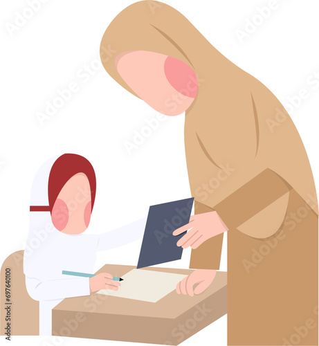 Indonesian Elementary Hijab Teacher And Student