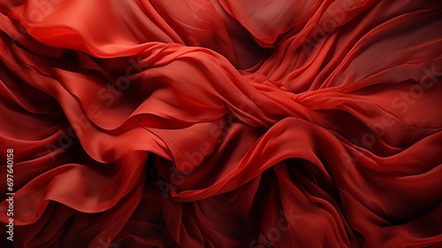 A flowing maroon and peach fabric cascades like a fiery wave, evoking a sense of movement and passion in its vibrant red hues