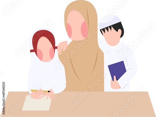 Indonesian Elementary Hijab Teacher And Student