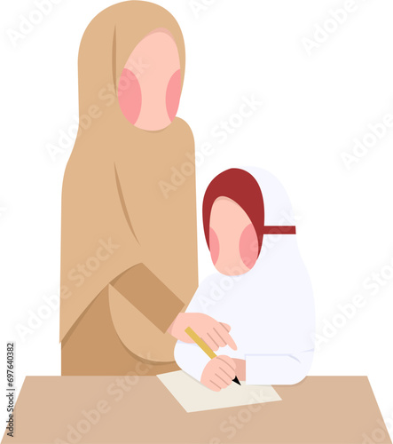 Indonesian Elementary Hijab Teacher And Student