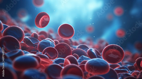 Cellular Symphony: Red and White Blood Cells in 3D Formation, Generative AI photo