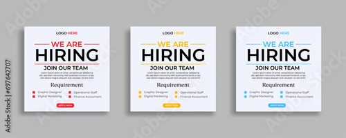 We are hiring job vacancy social media post or square web banner template vector design  photo