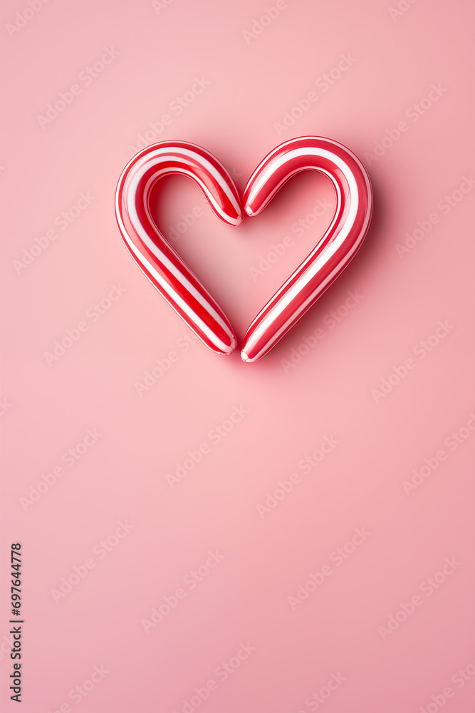 Valentine's day background with heart shape made with caramel stick against pink background
