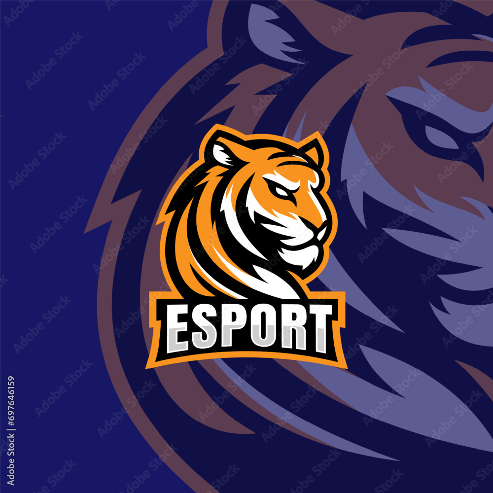 Angry tiger head mascot esport vector illustration. Carnivore gaming team mascot emblem. Angry tiger head mascot esport vector illustration. Carnivore gaming team mascot emblem.