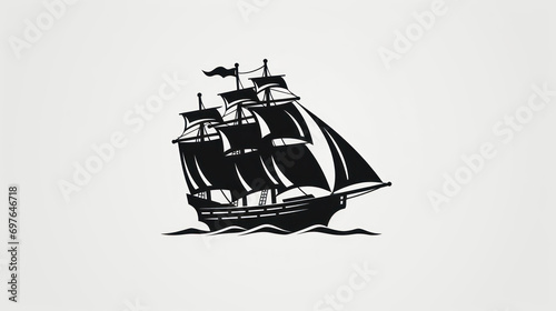 vintage pirate ship black vector icon