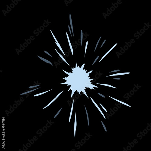 Explosion spark. Cartoon burst effect of  comic boom and bang. Bomb blasts or explosive power energy flash on black  war game attacks animation