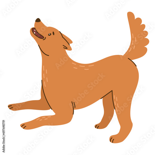 Playing brown dog. Pet  friend. Simple vector illustration in flat cartoon style isolated on white background