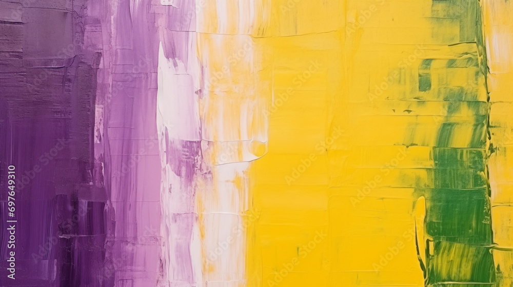 Obraz premium Closeup of abstract rough bright purple yellow painting texture, with oil brushstroke, pallet knife paint on canvas, seamless pattern, copy paste area for texture
