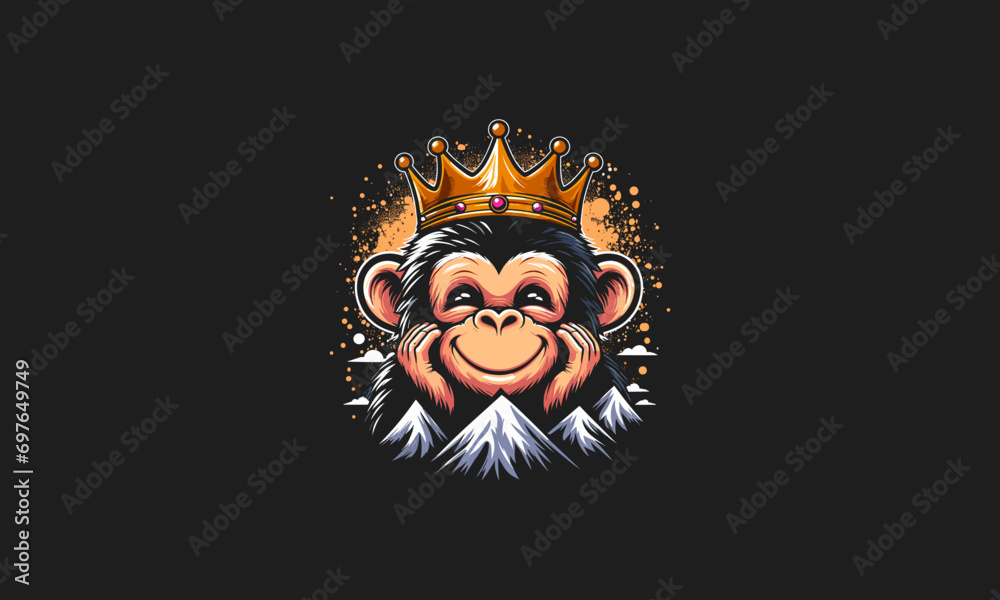 head monkey smile wearing crown on mountain vector mascot design