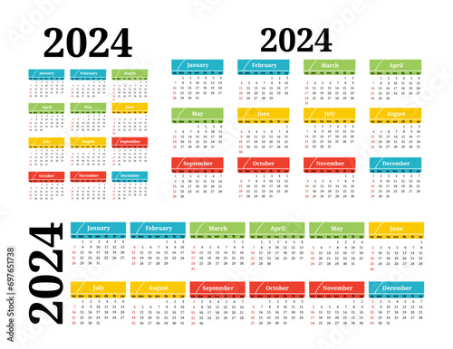 Calendar for 2024 isolated on a white background