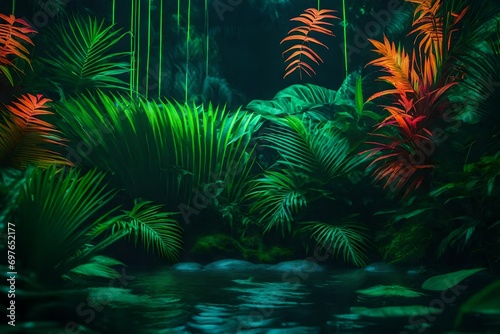 A neon-colored jungle background