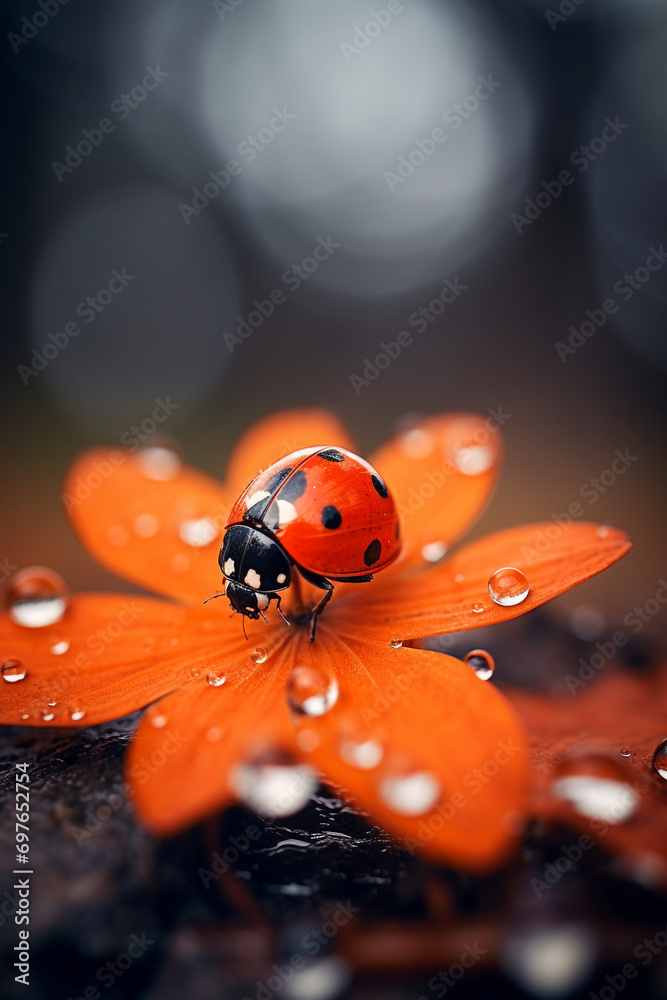 Obraz premium ladybug with bokeh, photographed autumn scene created with Generative Ai