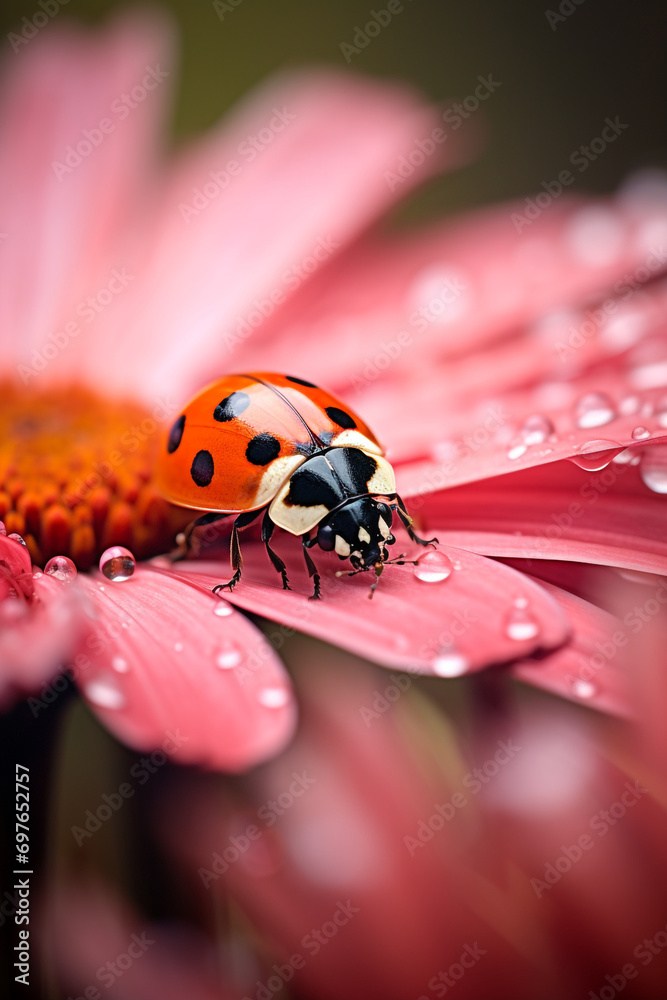 Fototapeta premium ladybug with bokeh, photographed autumn scene created with Generative Ai