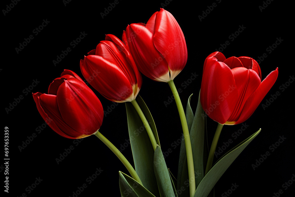 photography of some red tulip flowers on a black background, in the style of playful compositions created with Generative Ai photography of some red tulip flowers on a black background, in the style of playful compositions created with Generative Ai