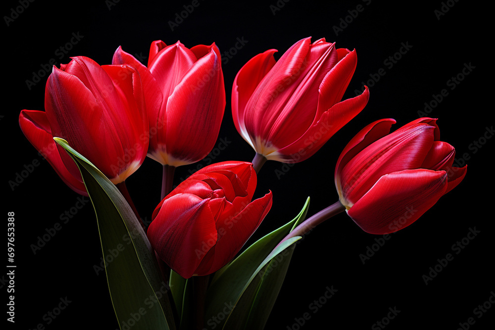 photography of some red tulip flowers on a black background, in the style of playful compositions created with Generative Ai photography of some red tulip flowers on a black background, in the style of playful compositions created with Generative Ai
