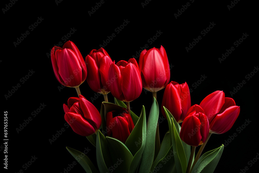 photography of some red tulip flowers on a black background, in the style of playful compositions created with Generative Ai photography of some red tulip flowers on a black background, in the style of playful compositions created with Generative Ai