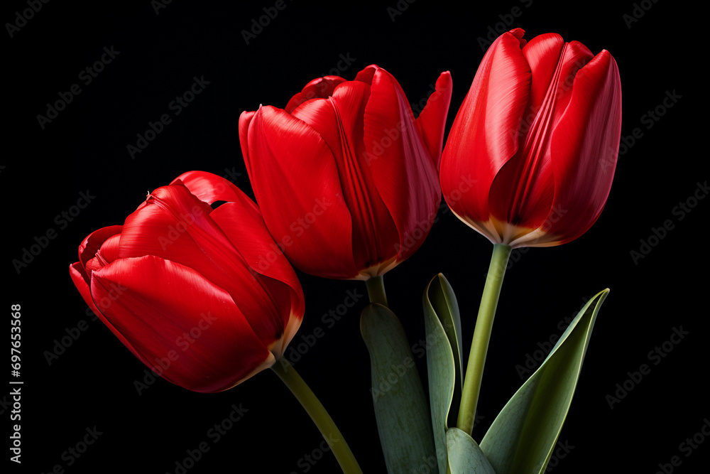 photography of some red tulip flowers on a black background, in the style of playful compositions created with Generative Ai photography of some red tulip flowers on a black background, in the style of playful compositions created with Generative Ai