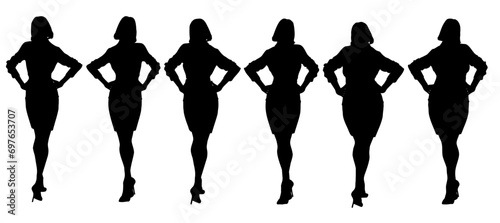 collection of  silhouette  female body type with different body shape, skinny, muscular and plus size for graphic resource , isolated vector