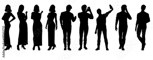 collection of  silhouette male and female body posing with different body action, isolated vector