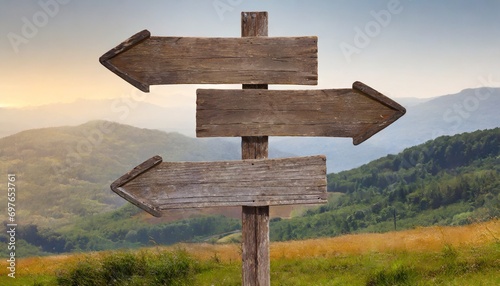 old wooden road sign set including right left and both sides © Ashley