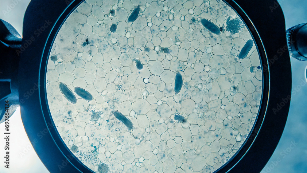 Microscope image of bacterial cells closeup Microscope image of bacterial cells closeup