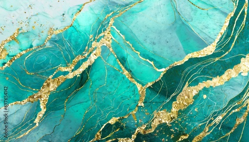 abstract tiffany marble texture with gold splashes blue luxury background photo