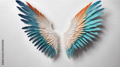 Pair of beautiful white angel wings isolated background, realistic vector illustration. Spirituality and freedom concept