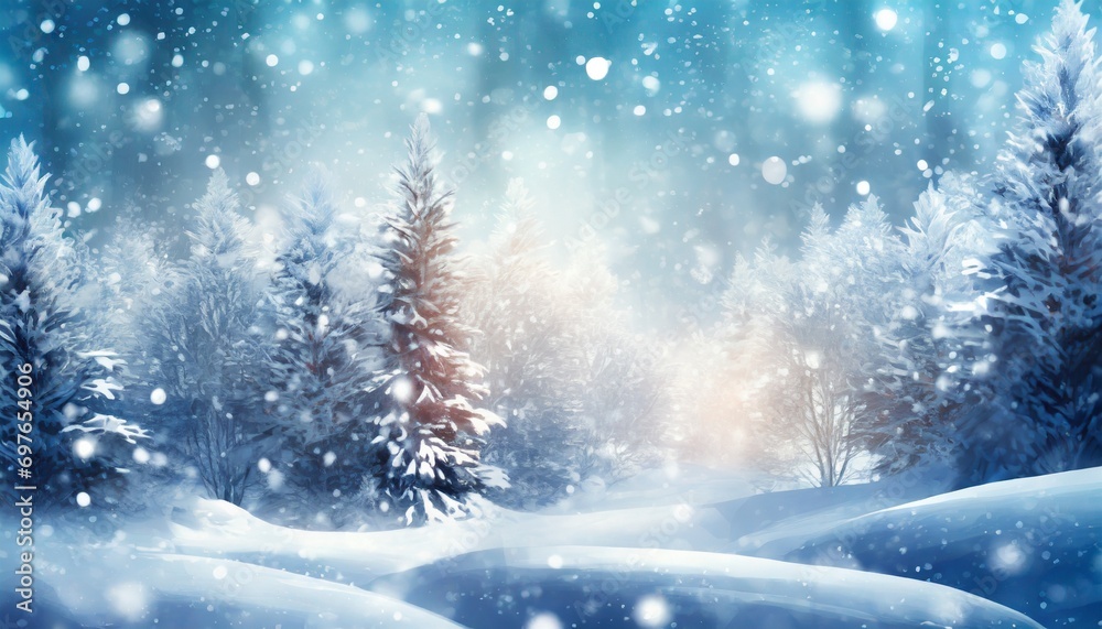 illustration of a beautiful winter christmas snowy forest background