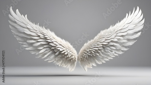 Pair of beautiful white angel wings isolated background, realistic vector illustration. Spirituality and freedom concept