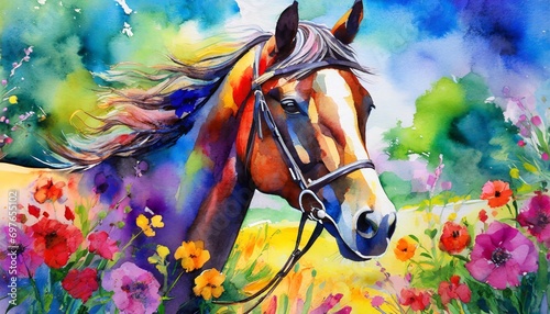 colorful painting of a horse generative ai © Ashley